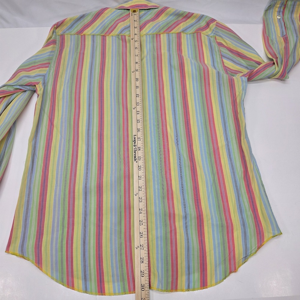 Arnold Zimberg Hollywood Mens Medium Multicolor Striped Button Up Shirt Retro Co - Picture 9 of 9